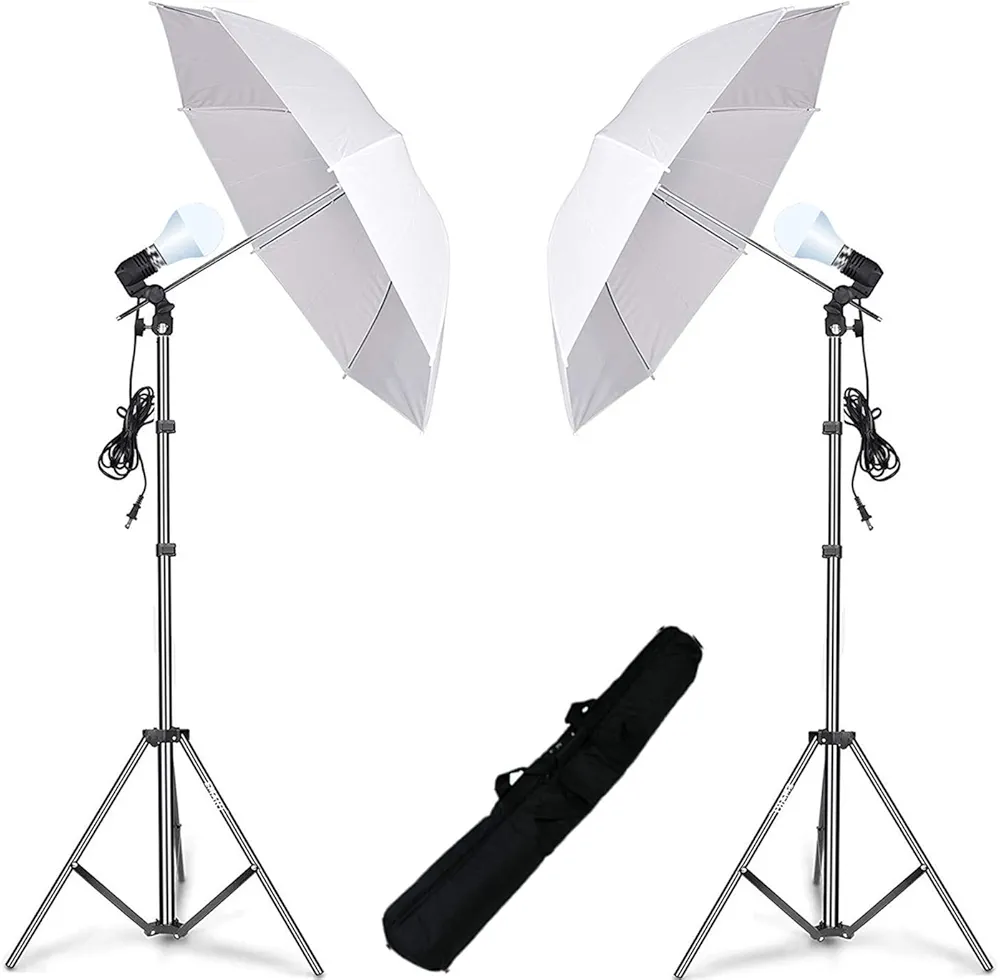HIFFIN E27 Studio Lighting Kit – 2 Umbrellas & Stands